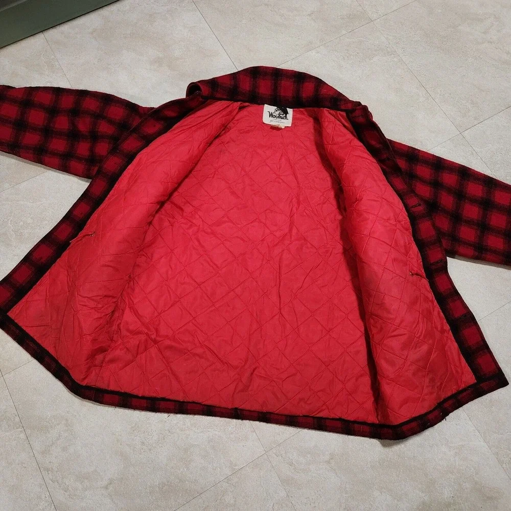 VTG Woolrich Mens 40 Red Buffalo Plaid Heavy Wool Mackinaw‎ Coat USA #523 Jacket